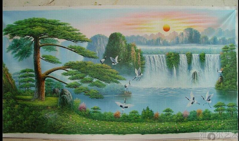 属兔旺财山水风景图片,1975属兔招好运的图片 厂家批发聚宝盆风景油画 diy精美山水风景油画图片_36