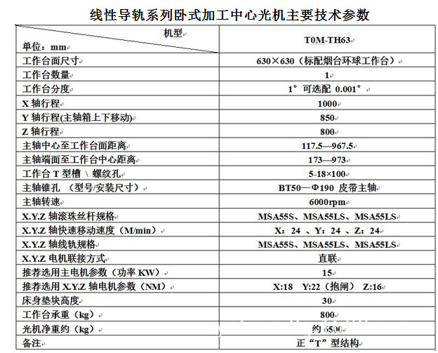 台正光机卧式加工中心TH63带回转工作台光机