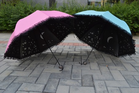拱形蕾絲超強防曬擋風遮雨創意星空晴雨傘防紫外線黑膠三折傘工廠,批發,進口,代購