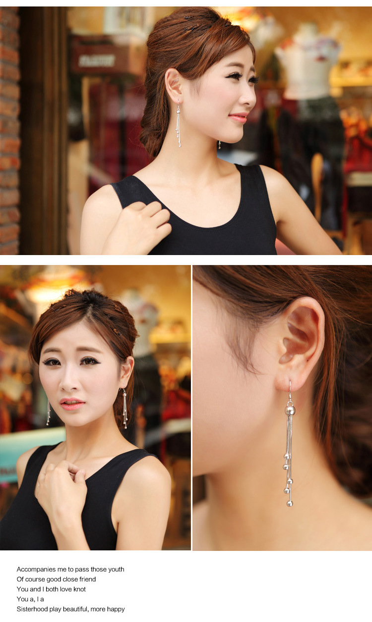 韩版复古长款925银纯圆珠耳坠耳环时尚流苏耳坠女款耳饰品