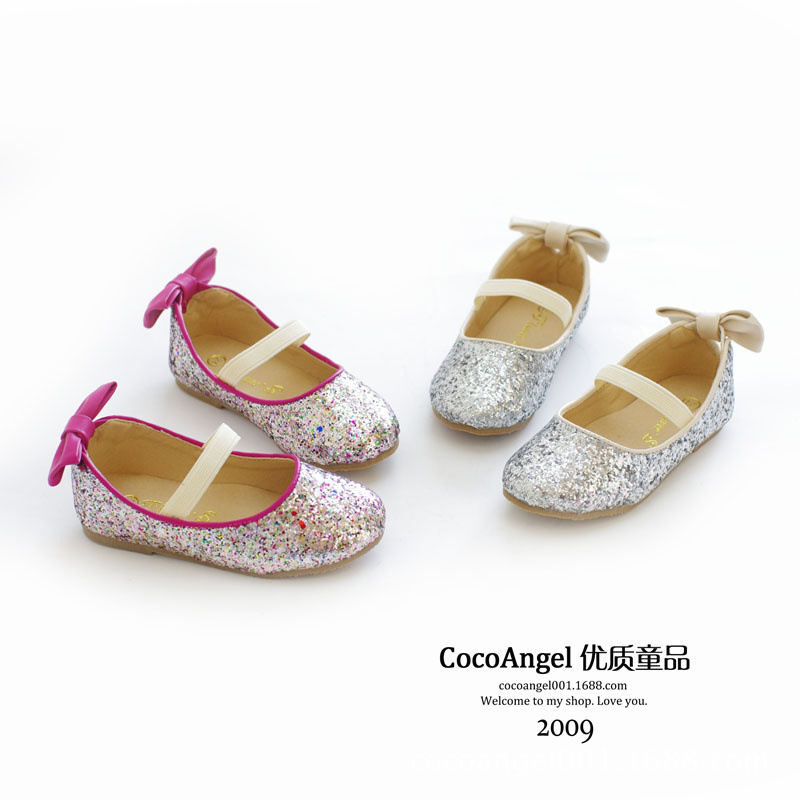 2014秋款 女童公主鞋 韩版蝴蝶结亮片单鞋 舞蹈鞋 宴会花童鞋