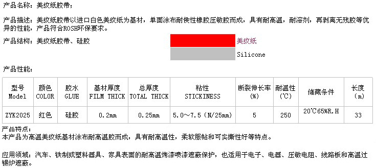 高温美纹纸胶带参数