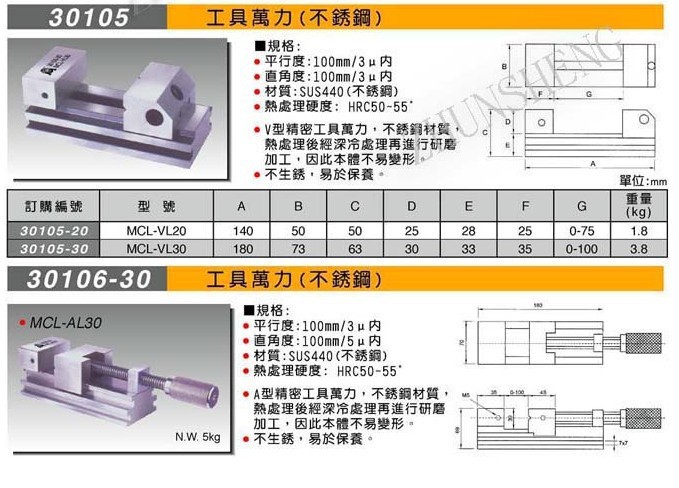 30105 30106-30工具万力（不锈钢）