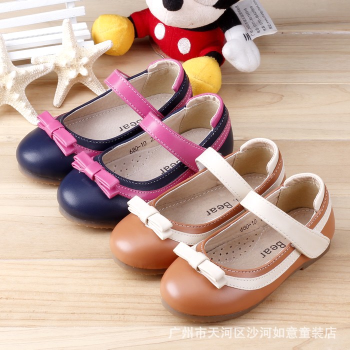 爆款2014韩版童鞋春款撞色蝴蝶结魔术贴女童公主单皮鞋680-10