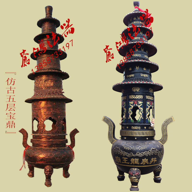 【厂家直销】寺院仿古铜色六龙柱铸铁香炉