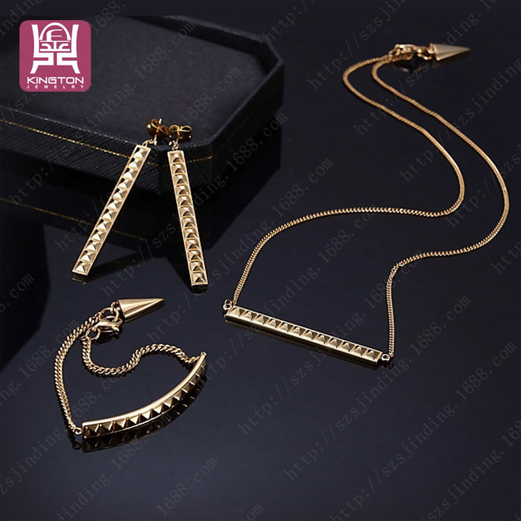 欧美新款 个性条形菱波纹耳线耳坠 长款钛钢真空电镀黄金色耳饰 副本