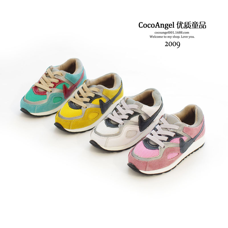 2014秋款 韩国儿童休闲鞋 男童女童真牛皮拼接款运动鞋 流线鞋型