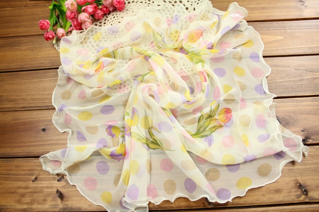 春夏秋木耳边真丝乔其纯色小碎花大方巾70*70cm 丝巾围巾scarf