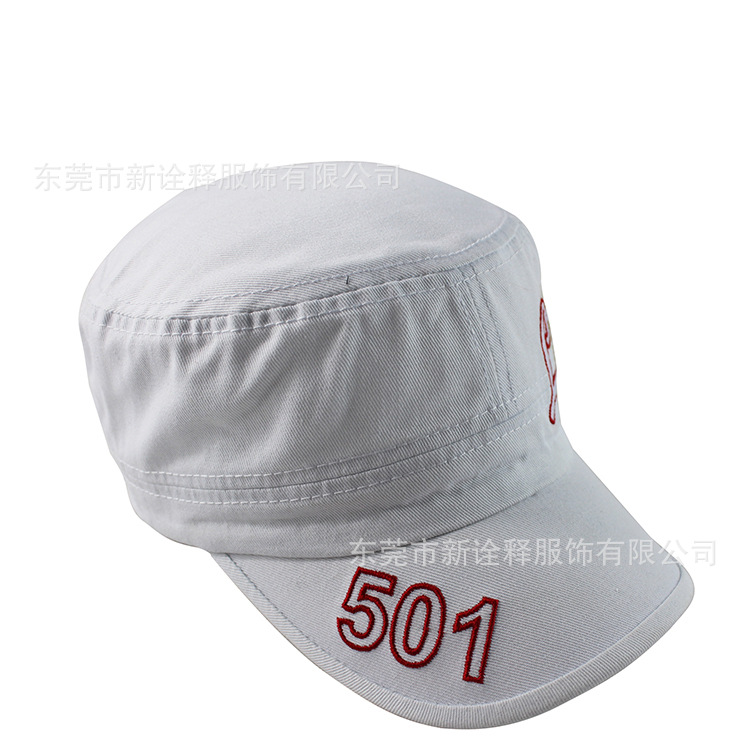 纯棉白色单色绣花印花新款平顶帽男 生活帽装饰帽饰品厂家出口帽