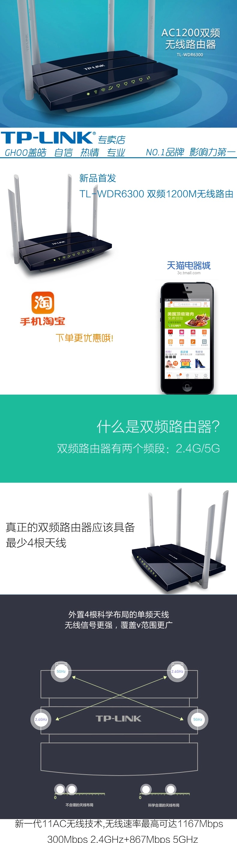 tp-link 千兆大功率无线路由器tl-wdr6300双频wifi 穿墙王