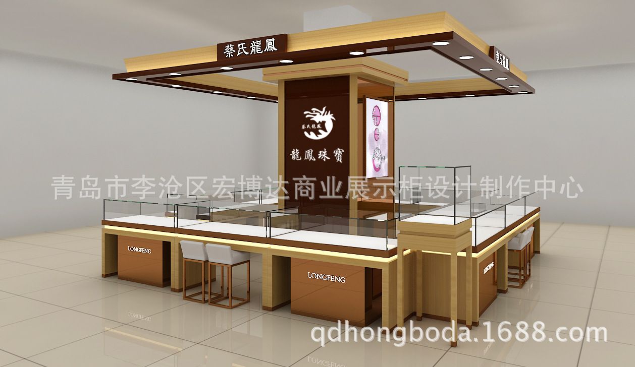 珠宝烤漆柜台珠宝木质柜台珠宝展柜定制珠宝店效果图设计展示柜