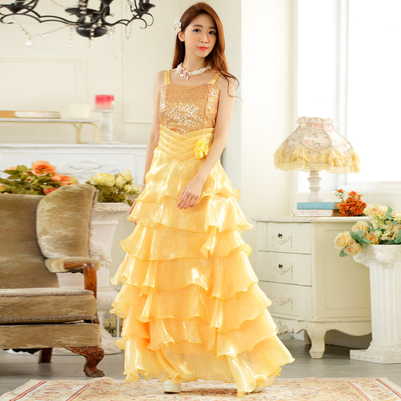 the fat Extra large Women's wear Plus Size Fattening evening party Ruffles camisole longuette Evening dress Dress 9725