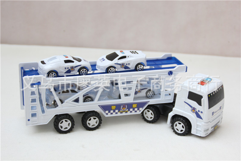 厂家直销168仿真儿童惯性拖车 警车 车模玩具地摊货源热销批发