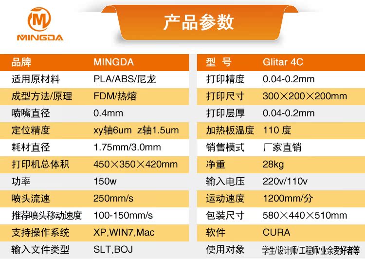 厂家直销 深圳MINGDA 热销出口外贸3D打印金属打印机高精度