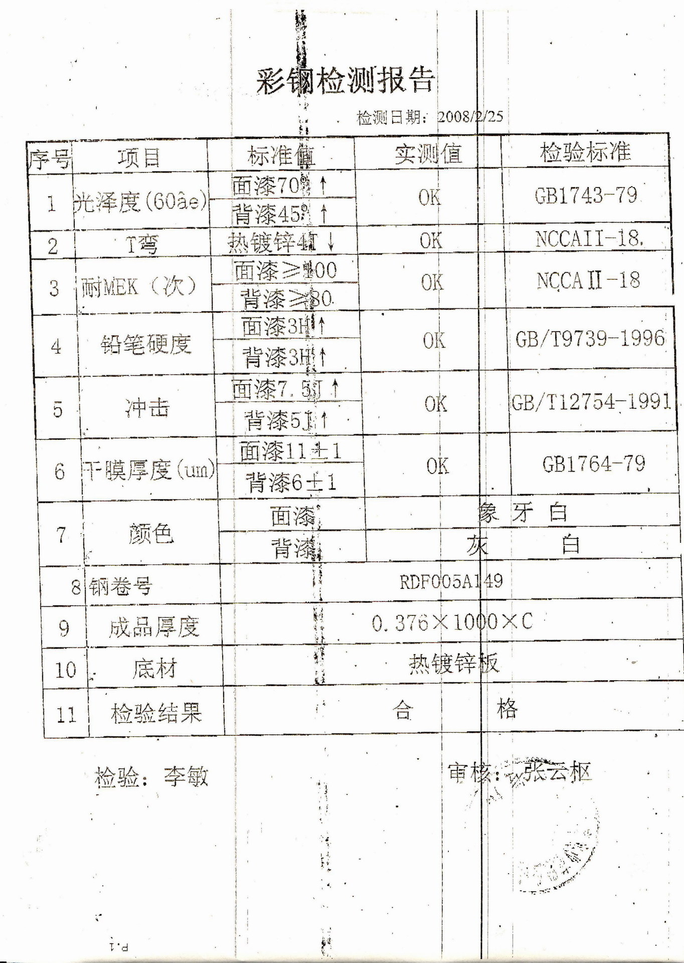 彩鋼檢測報告