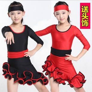 新款儿童拉丁舞蹈服女童拉丁练功裙幼儿长袖演出服儿童拉丁连体裙