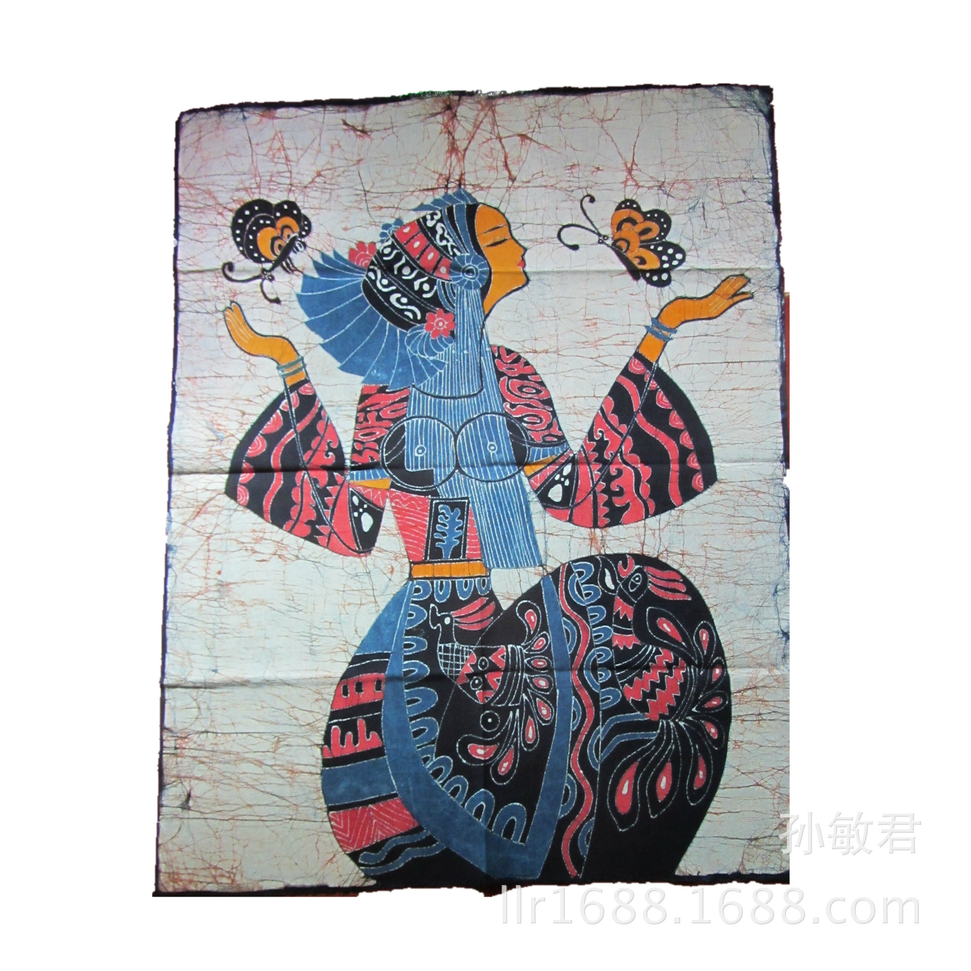 手工云南蜡染画壁挂 蝴蝶母亲 经典传统 酒店宾馆居家装饰画芯