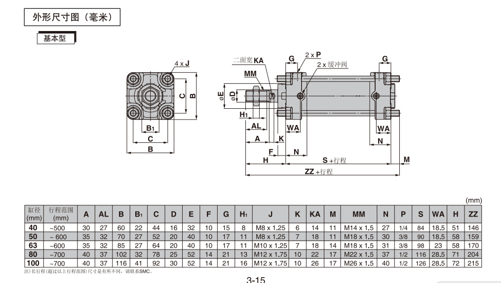 ca2ca1cs1标准气缸ca2气缸系列cda2b50-175smc气缸