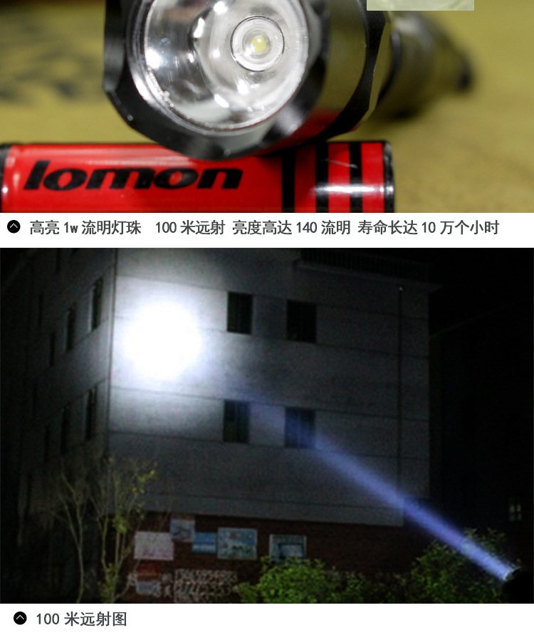 罗门防水强光手电筒 家用远射 户外骑行 LED可充电迷你 SK1
