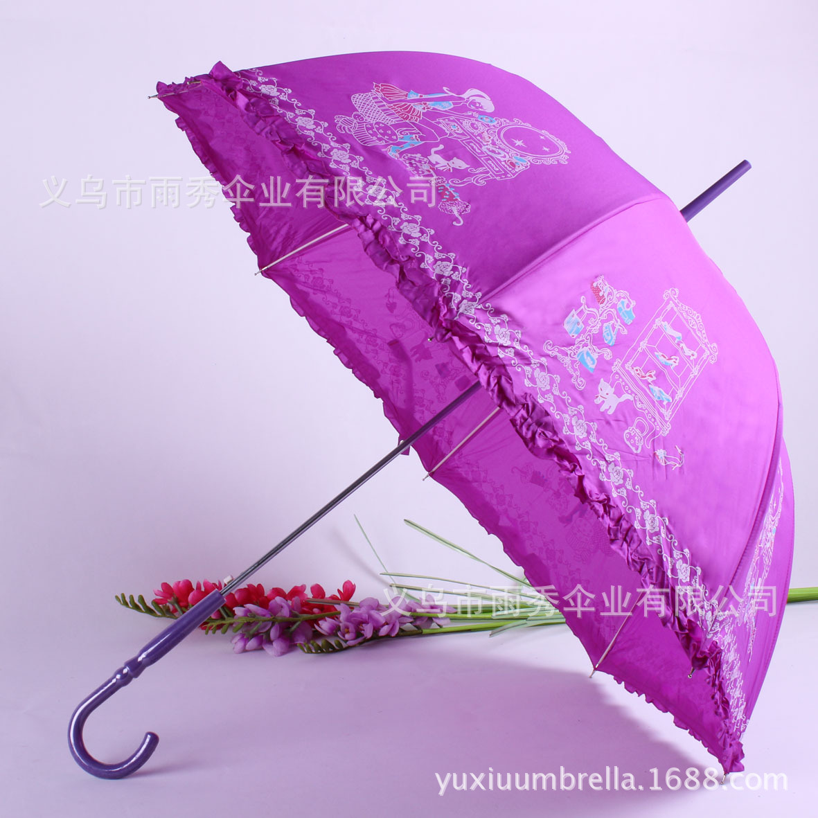 雨秀 阿波罗伞 直杆伞 纤维伞架带裙边弯手柄 外贸