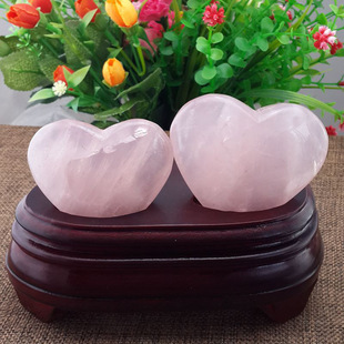 天然粉水晶心连心摆件 粉晶双心摆件 招桃花促情 缘婚庆礼品