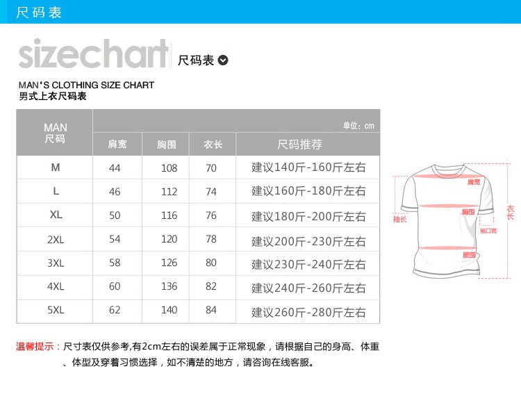 大码短袖尺码表