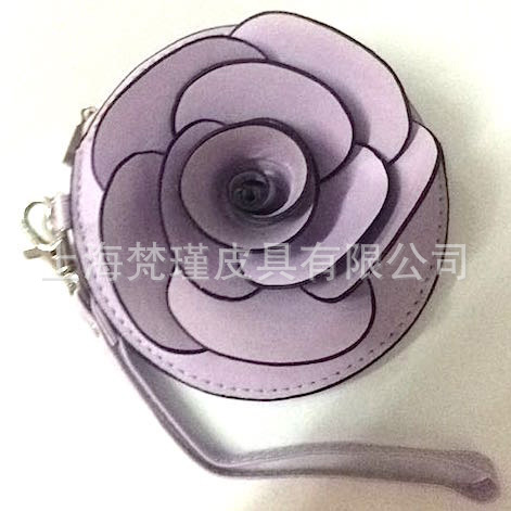 外贸原单花朵零钱包定做生产3D花朵钱包仿皮立体图案来图来样定