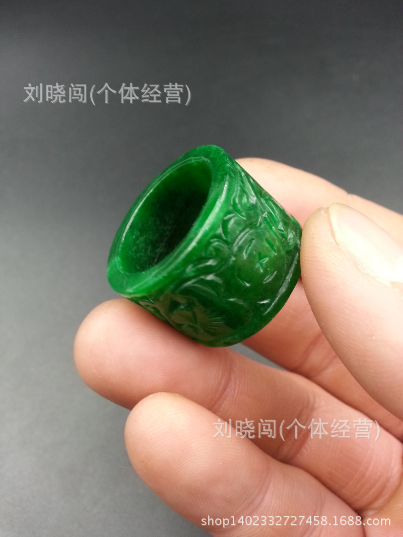 天然玉石缅甸干青铁龙生雕花加宽翡翠戒指 男款翠玉扳指 戒指批发