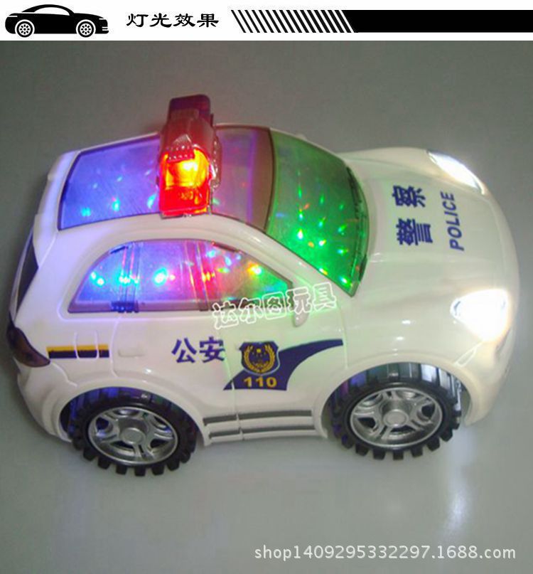 此款仿真警车带音乐炫彩灯光,音乐是真人语音 警报声 枪声,灯光是红蓝