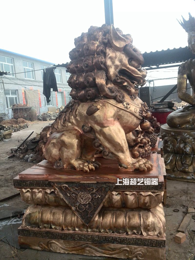 紫铜纯铜黄铜特大门狮子摆件铜狮子北京狮金属工艺品公司风水镇宅