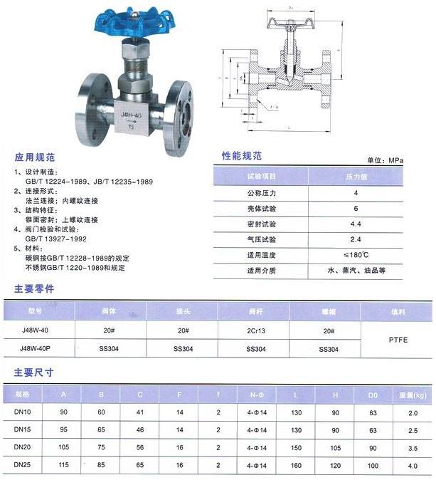 j48w-40p 304 不锈钢高压法兰针型截止阀 dn10 dn15 dn20 dn25