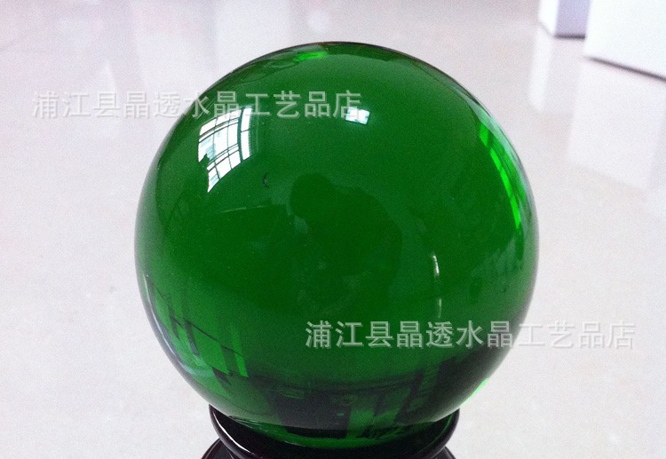 厂家直销k9水晶透明光球 60本绿色风水球配方形底座