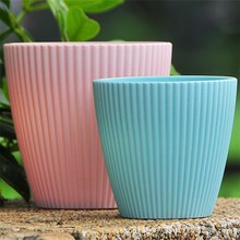 塑料花盆馬卡龍彩色砂面樹脂花卉桌面盆栽綠植工程豎紋創意花盆