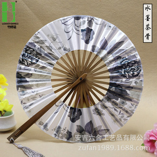 工廠竹團圓中國古風扇風車扇日式折疊長柄扇子動漫舞蹈折扇批發