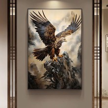 老鷹玄關裝飾畫大展宏圖豎版掛畫雄鷹展翅老板辦公室書房簡約壁畫