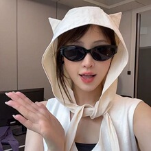 可愛搞怪綁帶速干防曬遮陽帽女薄款可愛貓耳朵小眾出游小惡魔