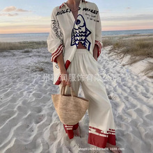 2025度假風郵輪穿搭cruise outfit 海邊熱帶印花 女士套裝襯衫套