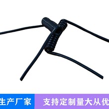 黑色短款彈簧線2芯3芯4芯5芯PU亮面多芯螺旋電源線彈弓電纜銅芯線