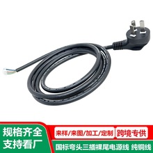 電源線3芯國標裸尾 0.75平方 PVC橡膠線 單頭中規三芯插頭線 ac線