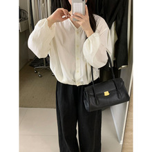 元派bluepops2025春季新款韓版束口設計V領襯衫休閑寬松開衫W2093