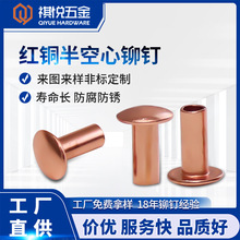 廠家直供電子行業緊固件扁圓頭半空心鉚釘 觸點紅銅紫銅空心鉚釘