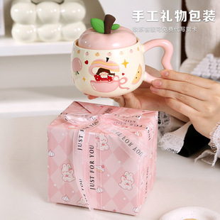 女孩蘋果陶瓷杯特別好看的喝水杯帶蓋牛奶杯婚慶生日伴手禮禮品