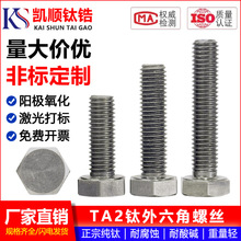 鈦外六角螺絲TA2純鈦DIN933/GB5783全牙切邊六角頭鈦螺栓M3-M20
