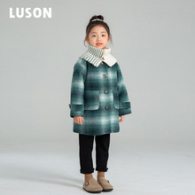 LUSON品牌2024年冬季新款女童格子外套韓版女童服裝現貨百搭