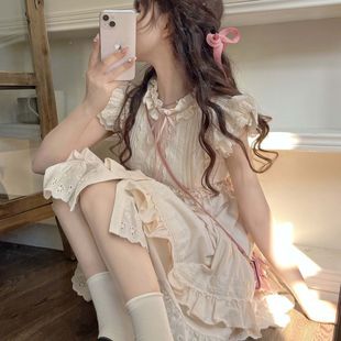 顯瘦小飛袖連衣裙2024女新款可愛甜美日系小個子短款甜妹裝夏裙子