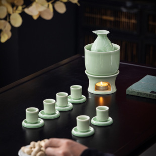 龍泉青瓷陶瓷酒具套裝溫酒蠟燭分酒器白酒杯黃酒清酒燙酒定logo