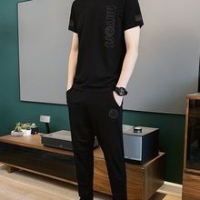 高品質套裝男夏季新款套裝大碼冰絲透氣男士冰絲長褲短袖運動套裝