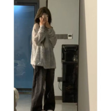 松弛感復古鏤空網紗針織罩衫兩件套女秋外搭空調衫寬松小個子上衣