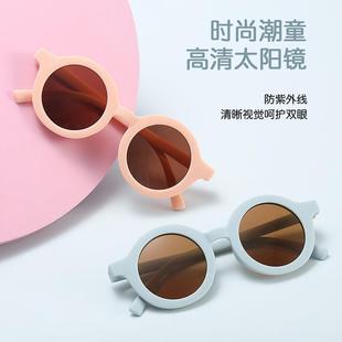2023ins爆款兒童墨鏡復古男女童小孩太陽鏡現貨寶寶圓框太陽眼鏡