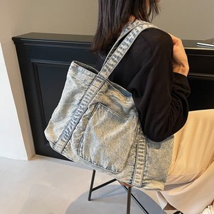 大容量水洗牛仔布單肩包女歐美風女士通勤包2025年跨境外貿女包